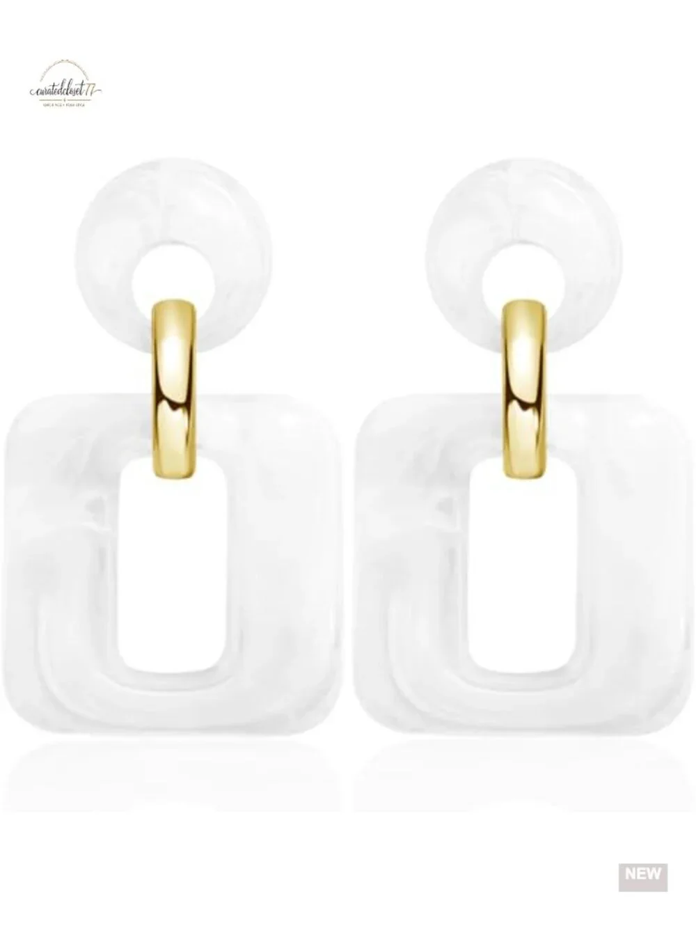 Resin Geometric Hollow Square Dangle Drop Earrings Stud Backing